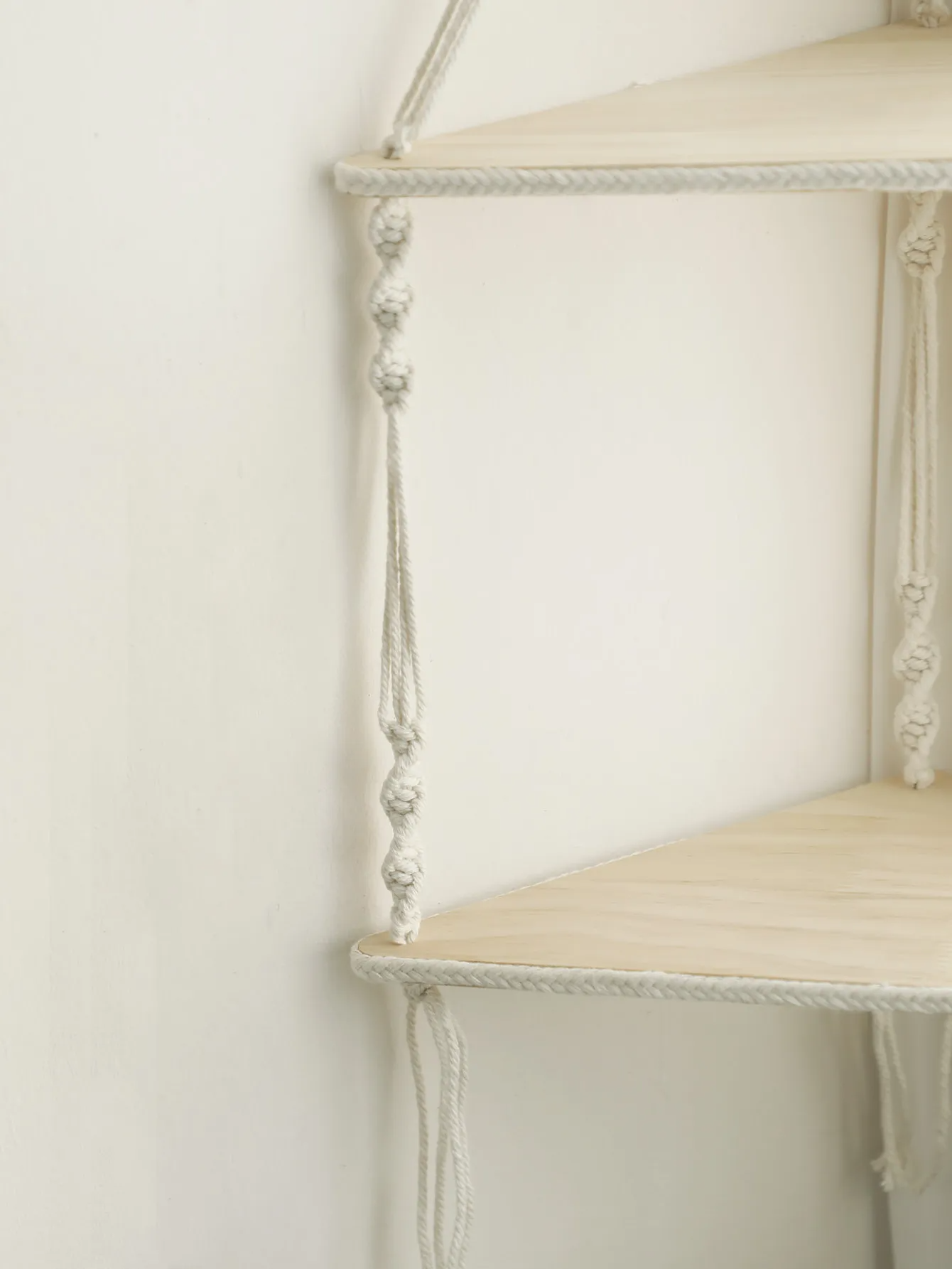 'Briar' Hanging Corner Macrame & Pine Shelving