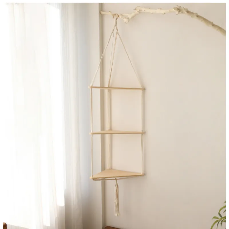 'Briar' Hanging Corner Macrame & Pine Shelving