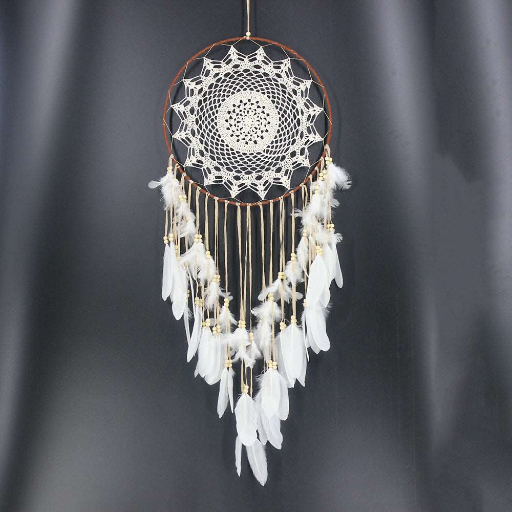 Bohemian Feathered Dream Catcher (hand woven) White
