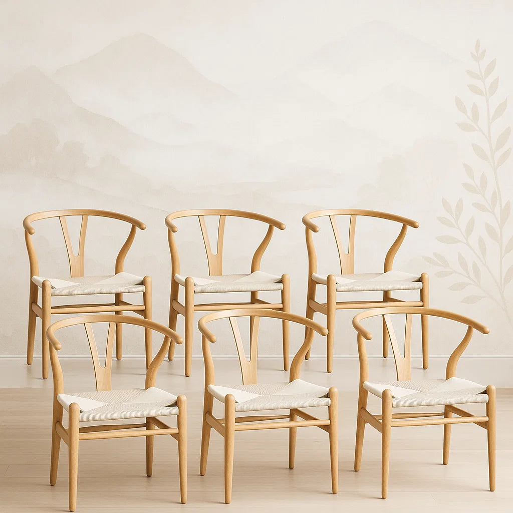 Solid Beech & Rattan Wishbone Chair | Wegner Replica | Coastal Elegance