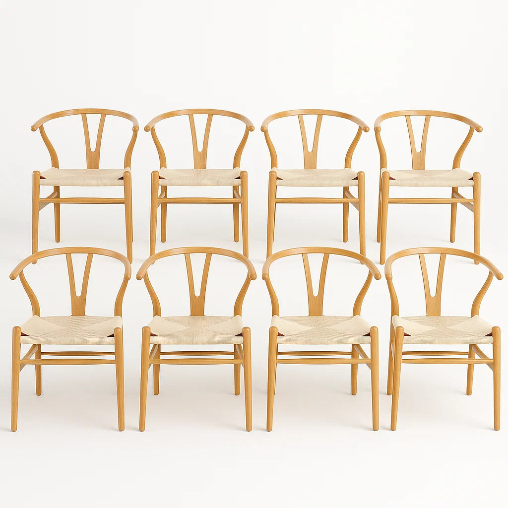 Solid Beech & Rattan Wishbone Chair | Wegner Replica | Coastal Elegance