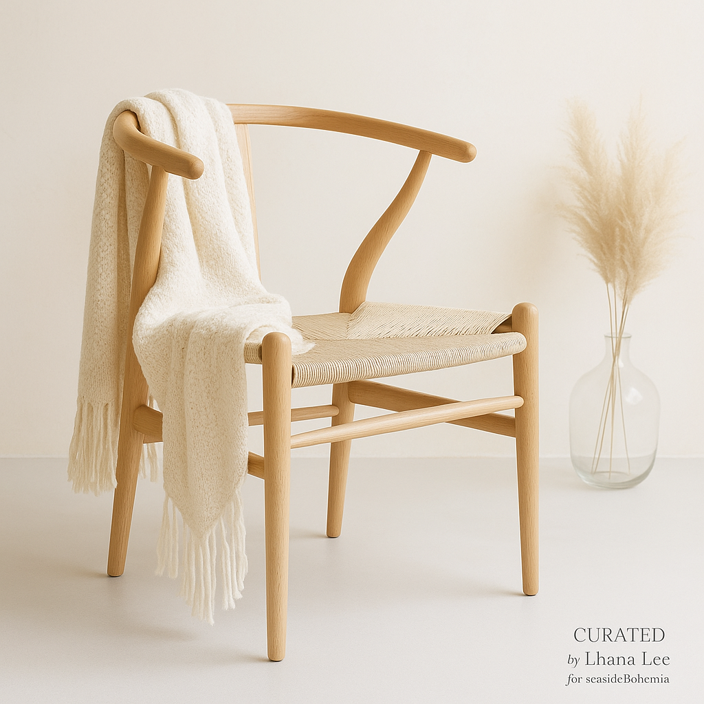 Solid Beech & Rattan Wishbone Chair | Wegner Replica | Coastal Elegance