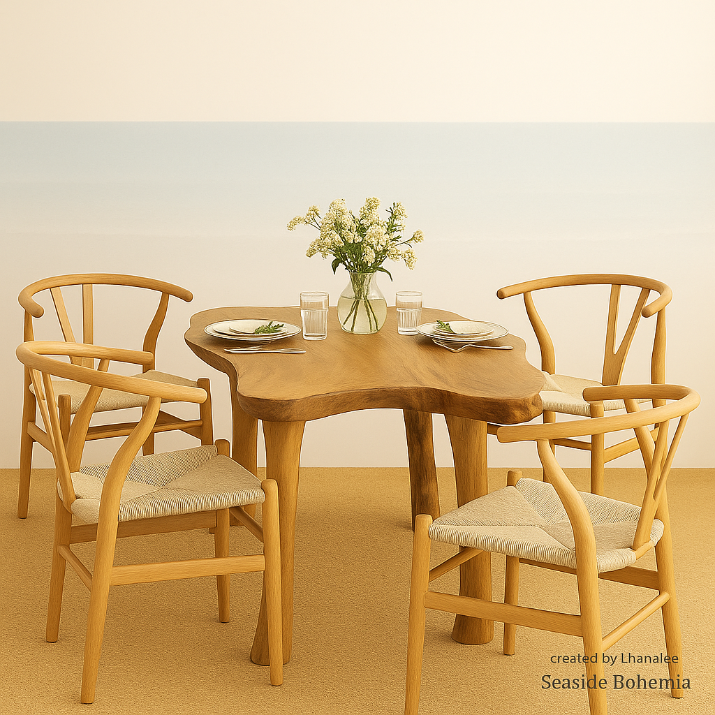 Solid Beech & Rattan Wishbone Chair | Wegner Replica | Coastal Elegance