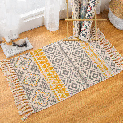 Bohemian American floor mat Yellow + Grey Floral Geometric 60X90cm