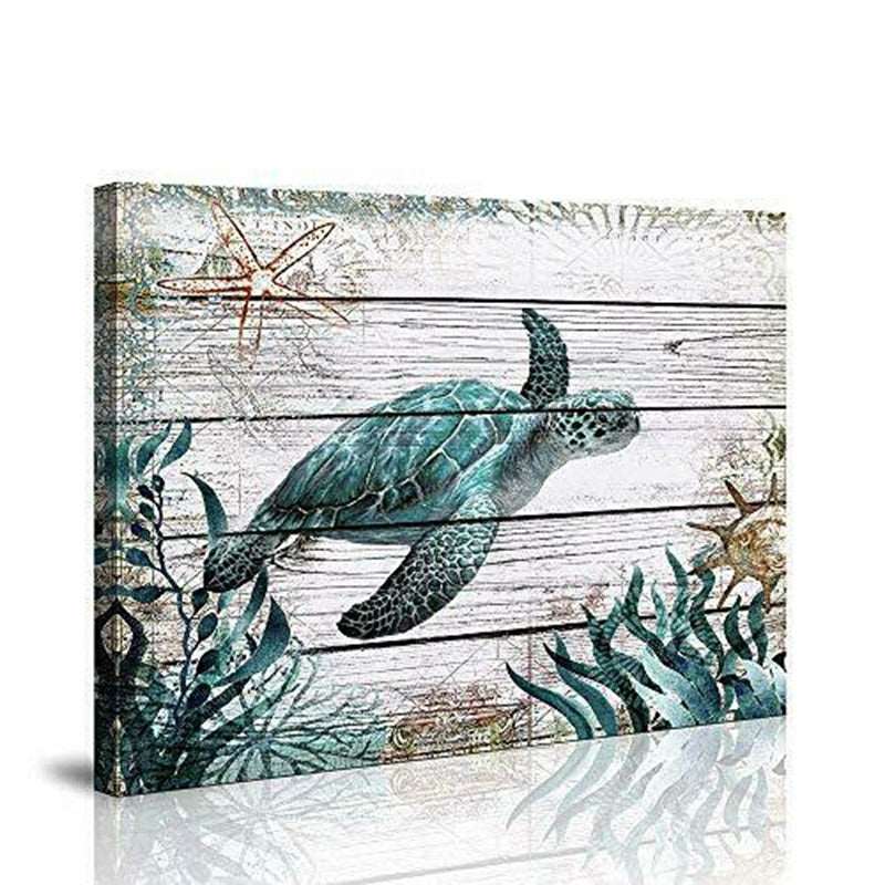 Green Turtle Solid Wood Wall Art 60x90cmframeless