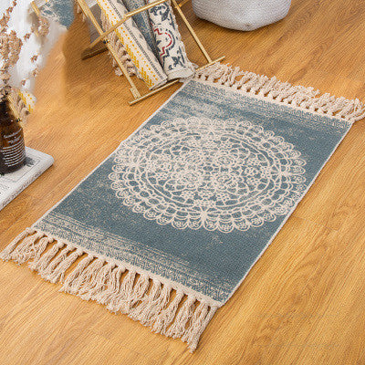 Bohemian American floor mat Blue + White Mandala 50X80cm