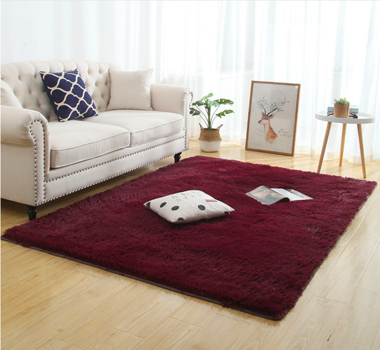 Silky Fluffy Carpet Modern Home Decor Long Plush Shaggy Rug Wine Red