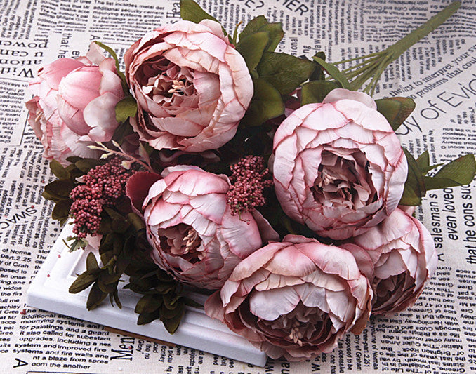 Pastel Peonies - Faux Flowers Burgundy + Cream