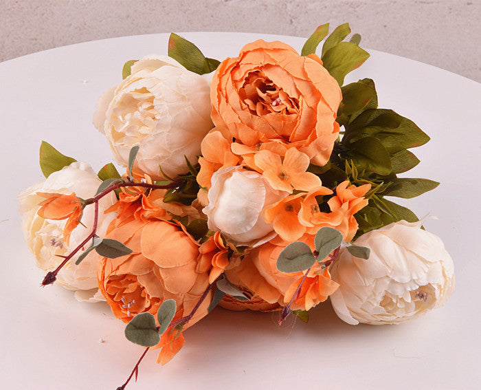 Pastel Peonies - Faux Flowers Orange + Cream