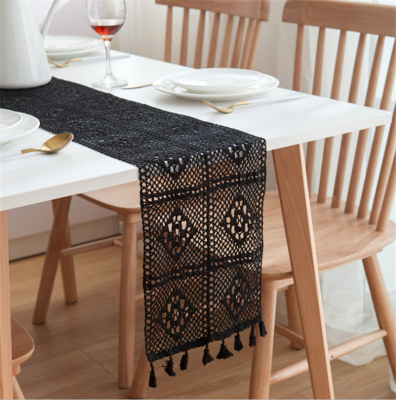 Vintage Black Lace Table Runner Black