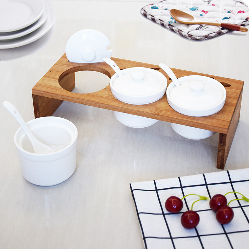 White Bamboo Server Set with Stand