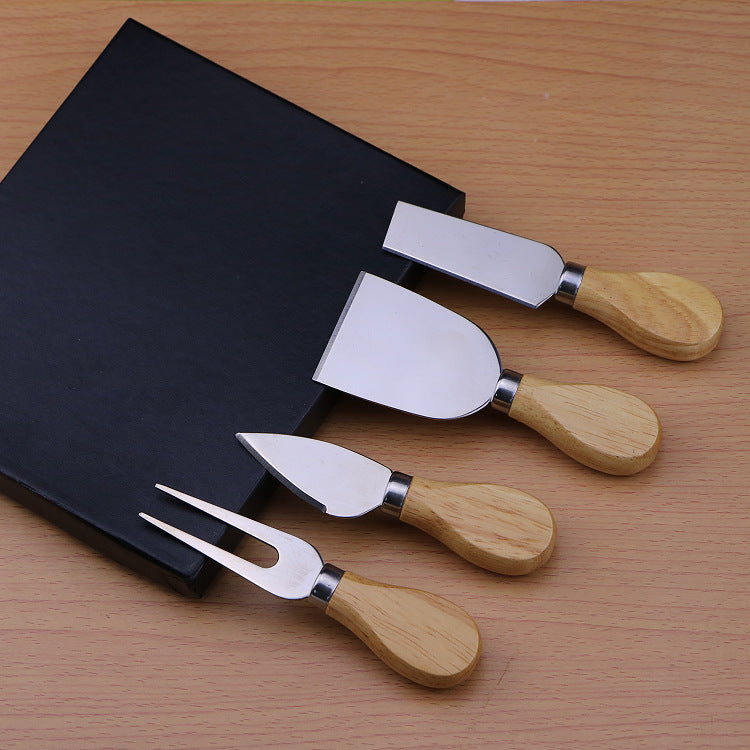 Four Piece Stainless Steel Cheese Knife Oak four piece set