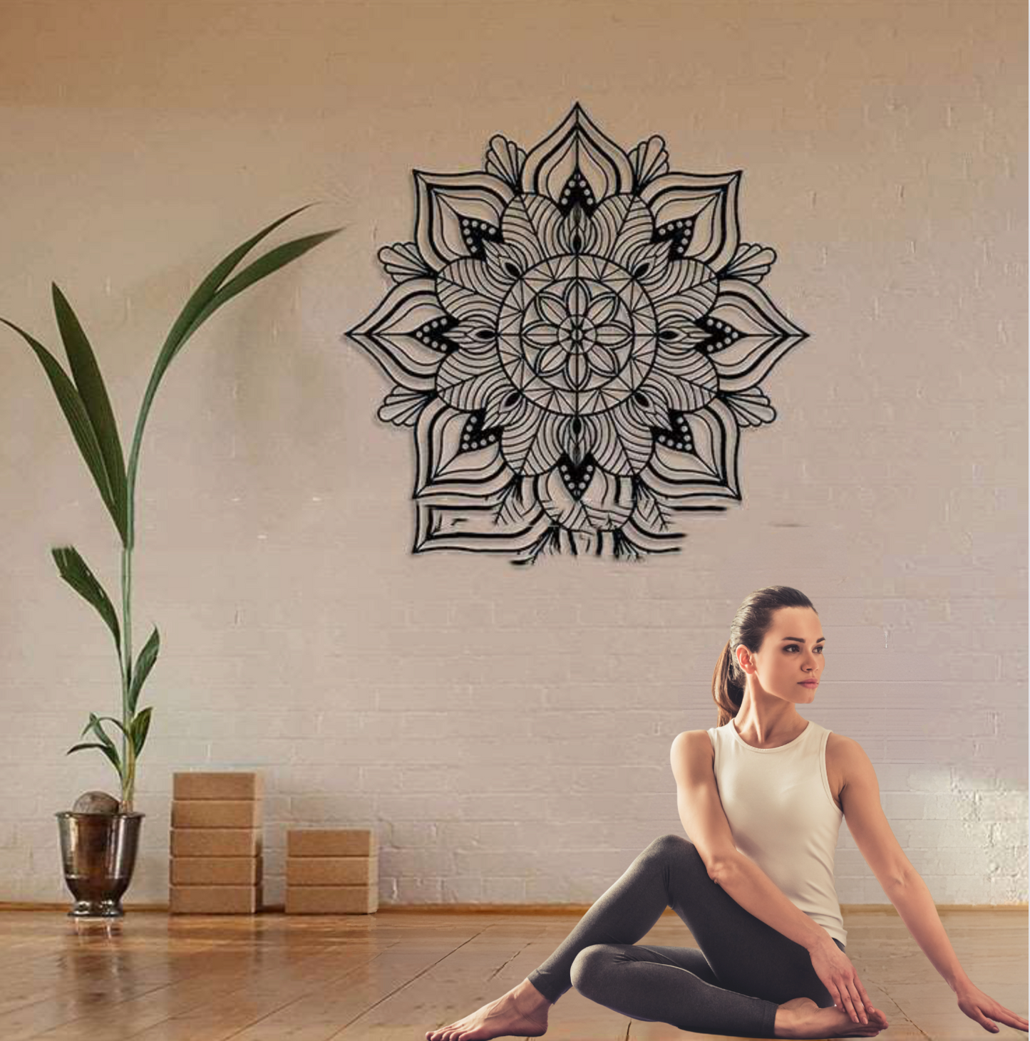 Majestic Iron Lotus Mandala Wall Piece Black Wall Décor