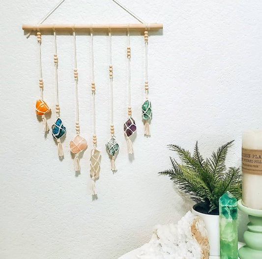 Raw Crystal Macramé Hanging Pendant