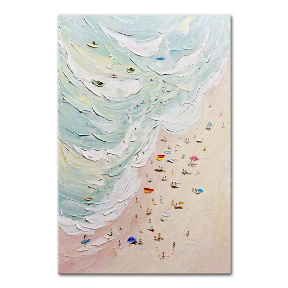 Hand Painted Beach Oil Paintings on Canvas Waves and Seafarers