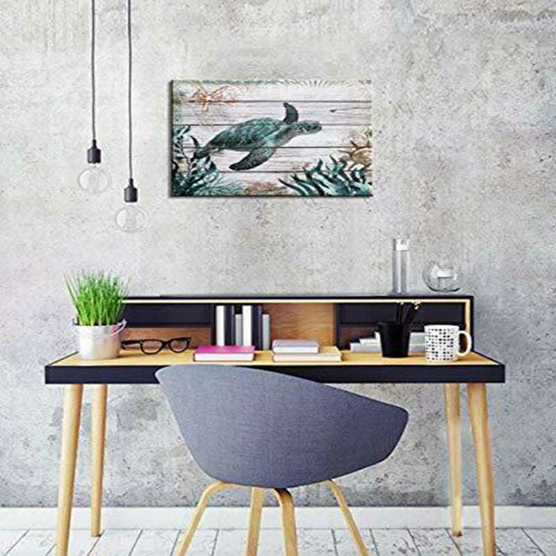 Green Turtle Solid Wood Wall Art