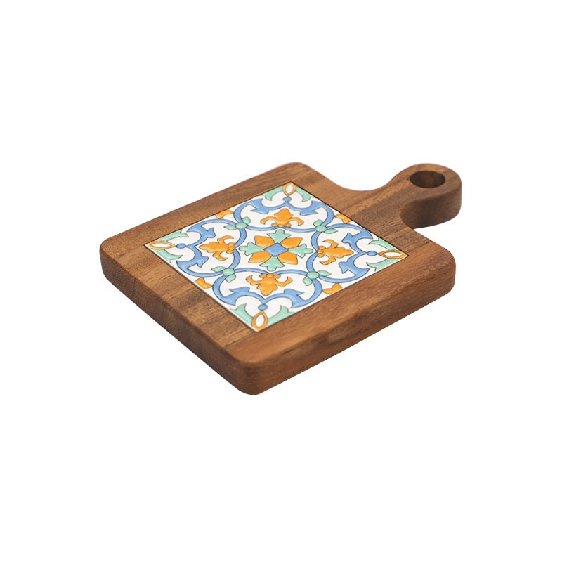 Solid Wood & Tile Hot Pot Sitter blue