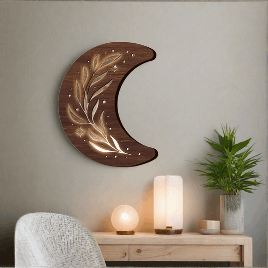 Bohemian 3D Crescent Moon Pendant Lamp (Wood)